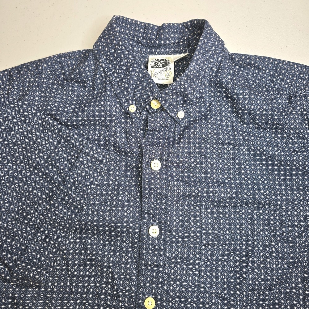 KENNINGTON Men's Large Ble With White Polka Dots Short Sleeve Shirt -1125‎